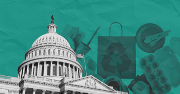 The United States Capitol Building against a green background.
