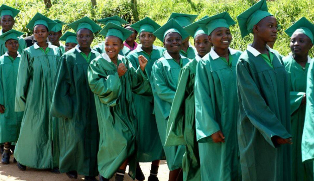 Students from Nyaka in graduation caps and gowns.