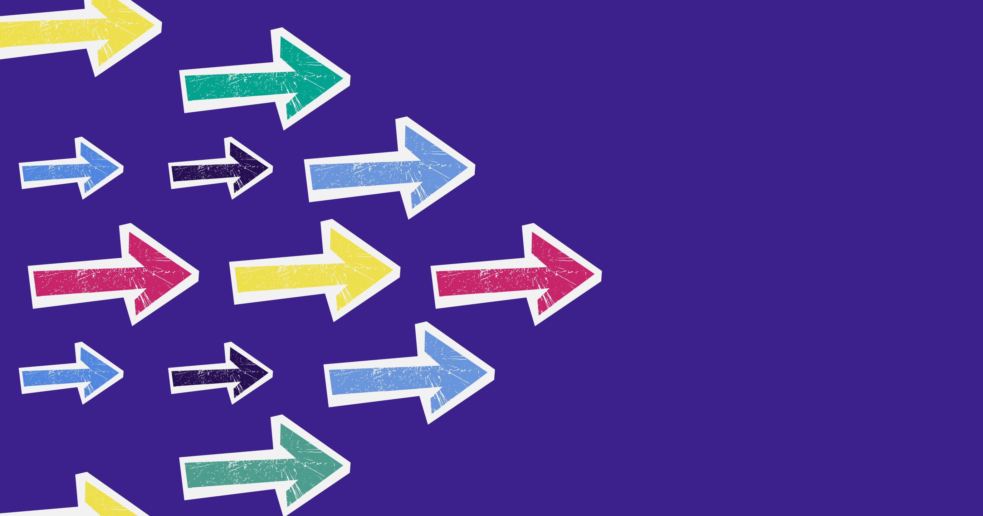 Multicolored arrows on a purple background.