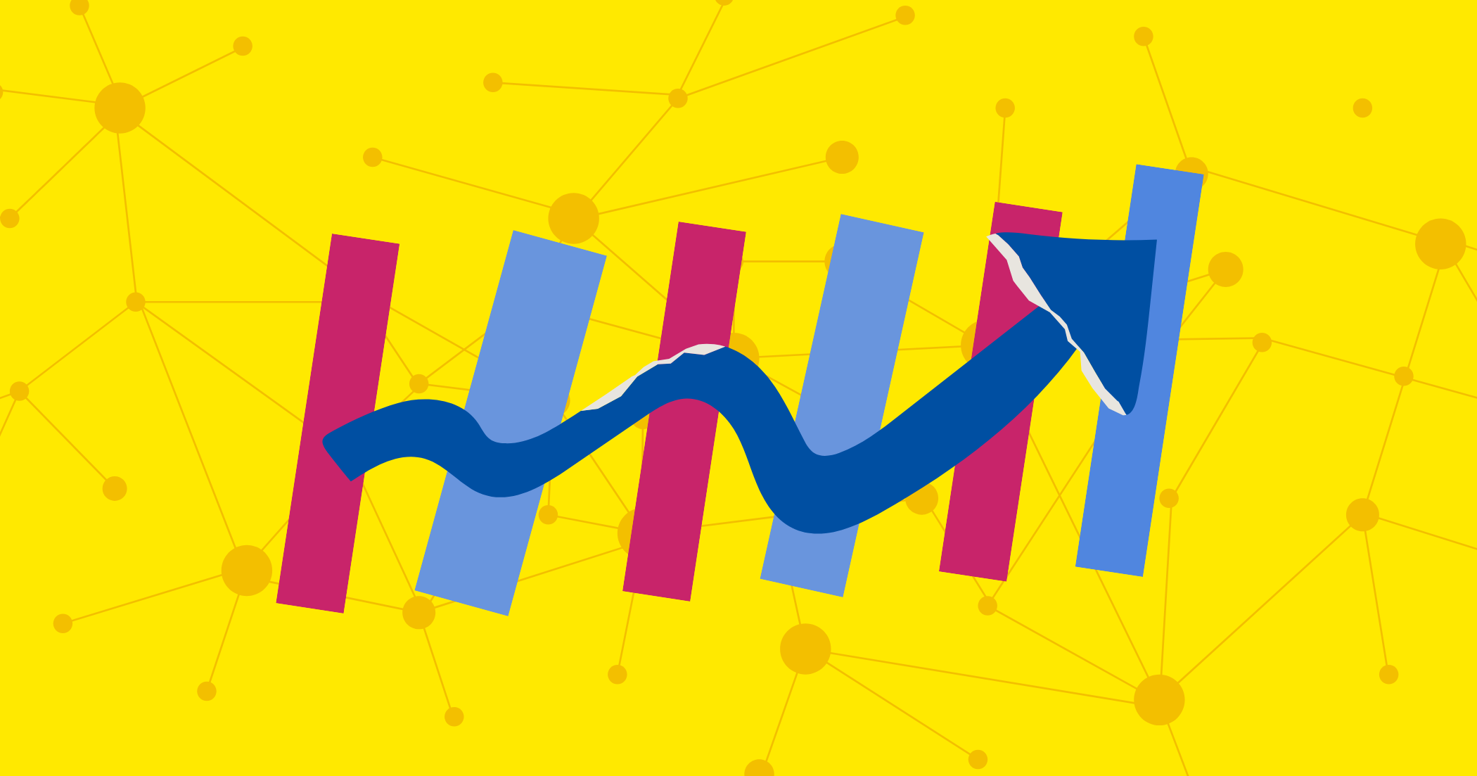 A bar and line graph on a yellow background.