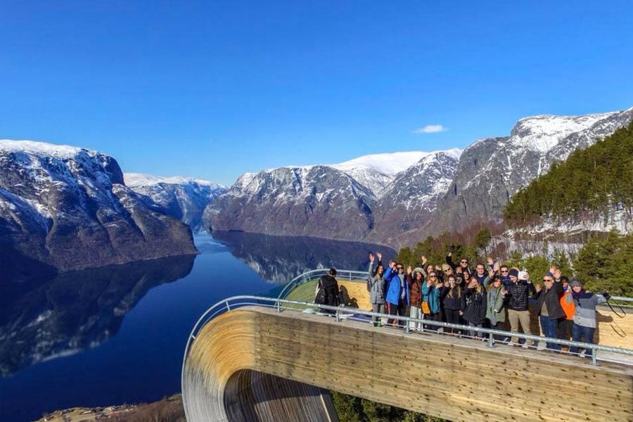 Kogod students waving hello in Norway